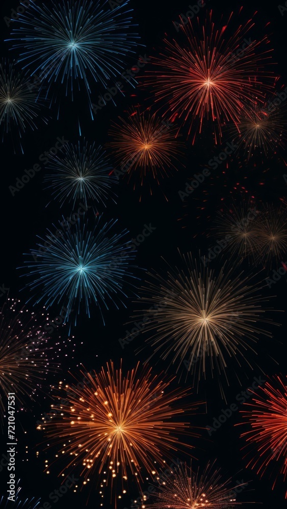 Vibrant Fireworks Celebration with Lively Colors on Black Background Generative AI
