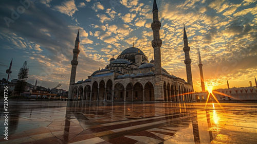 The Sultan Ahmed Mosque in Istanbul, Turkey at sunset. The mosque is one of the most popular landmarks in Istanbul. photo