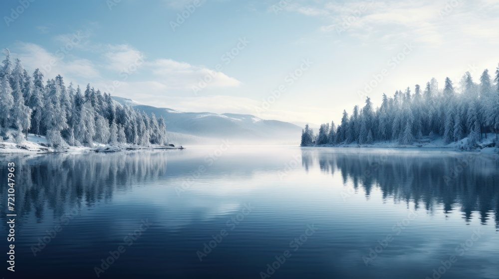 Winter Wonderland by the Lake AI Generated