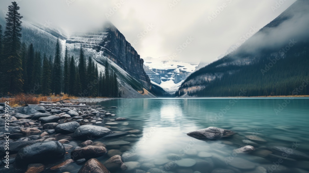 Beautiful Nature Background: Lake Louise in Banff National Park AI