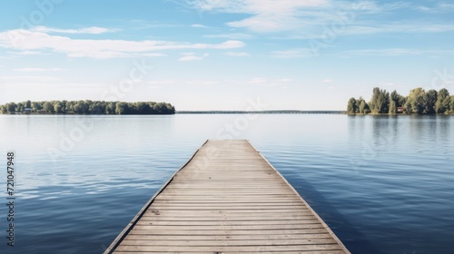 Wooden pier on the lake. Beautiful summer landscape. Toned. Generative AI