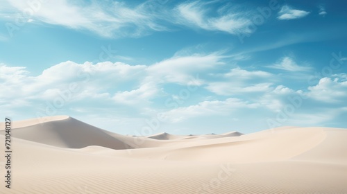Desert sand dunes and blue sky with clouds. 3d render Generative AI
