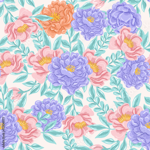 Purple and Pink Rose Flower Seamless Pattern