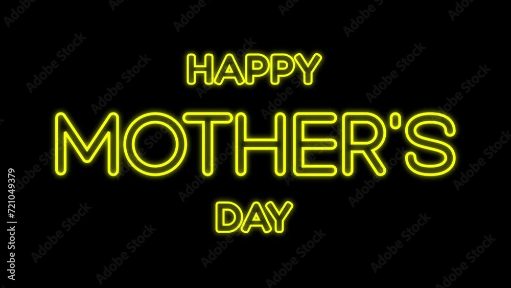 Happy Mothers Day animation with flicker text effect using yellow neon color and black background. Perfect for Mother's Day celebrations around the world. Happy Mothers Day animation with flicker text effect using yellow neon color and black background. Perfect for Mother's Day celebrations around the world.