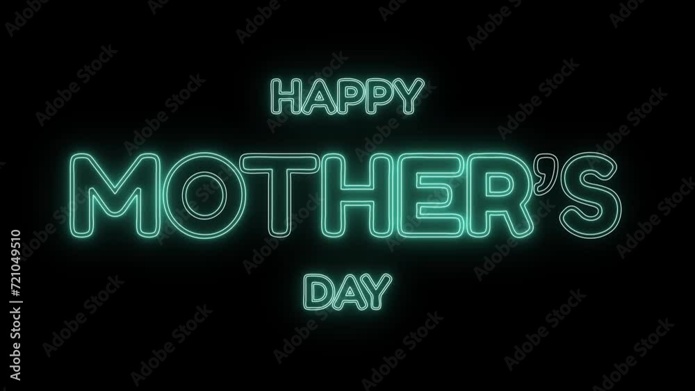Happy Mothers Day animation with stroke and flicker text effect on turquoise neon color and black background. Perfect for Mother's Day celebrations around the world. Happy Mothers Day animation with stroke and flicker text effect on turquoise neon color and black background. Perfect for Mother's Day celebrations around the world.