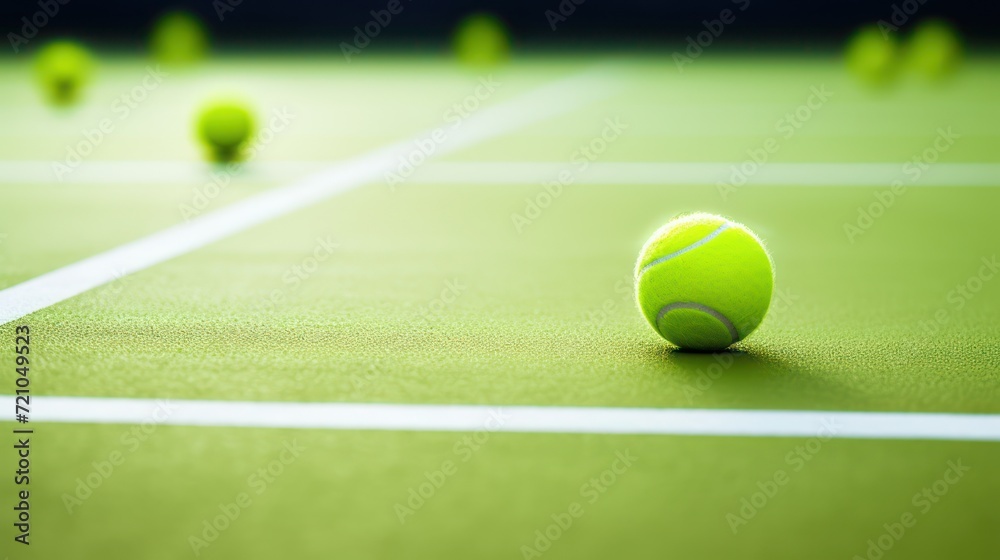 Tennis ball on the court. Close-up of tennis ball on the court Generative AI