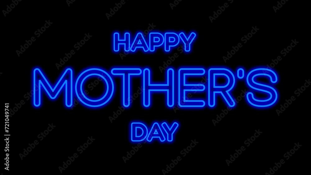 Happy Mothers Day animation with flicker text effect using blue neon color and black background. Perfect for Mother's Day celebrations around the world. Happy Mothers Day animation with flicker text effect using blue neon color and black background. Perfect for Mother's Day celebrations around the world.