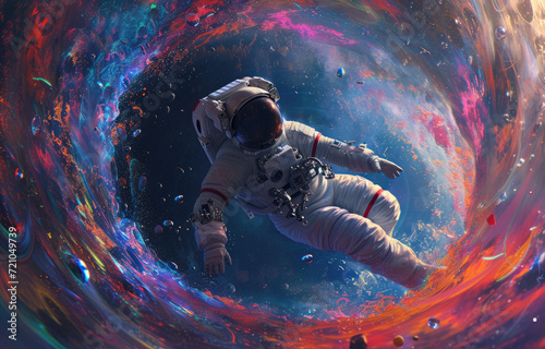 an astronaut in space with pink sphere