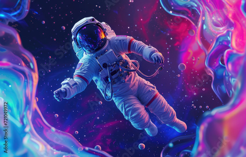 an astronaut in space with pink sphere