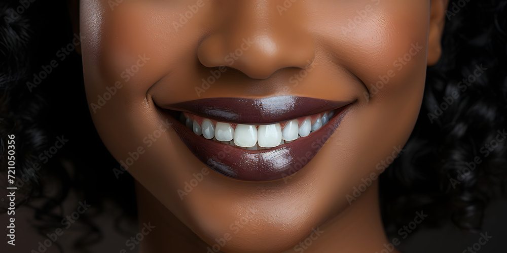 Close up of Smiling Young African Women with Healthy White Teeth. For Healthcare, Veneers, and Dental Advertisements