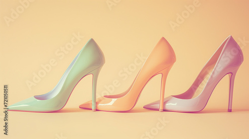 A row of three high heel stilettos in different pastel colors
