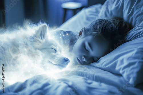 Child sleeps and is guarded by the ghost of her dead dog photo