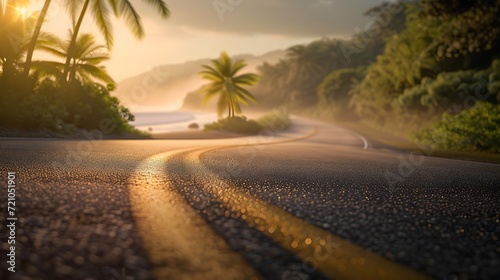 realistic photography of an asphalt road that connects directly to an exotic beach © azone