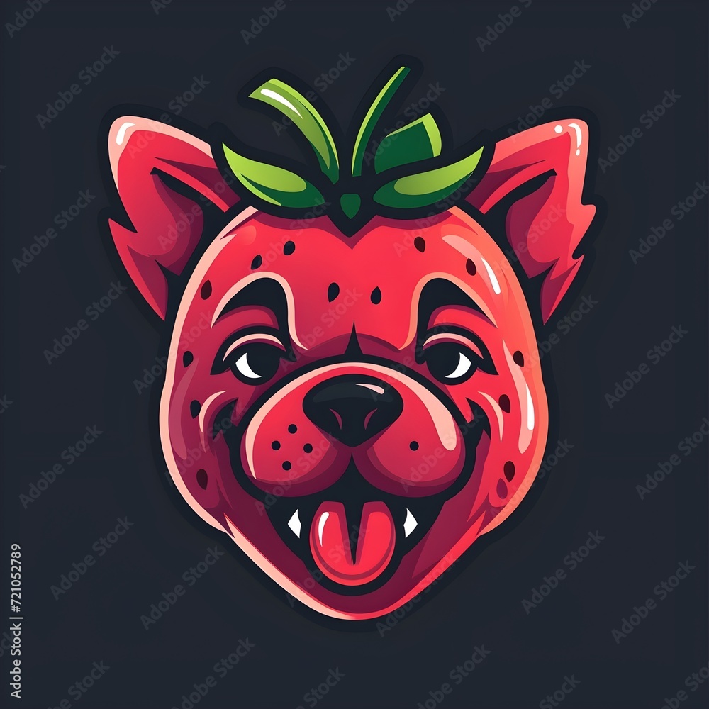 2d logo illustration design of an strawberry as a cute dog