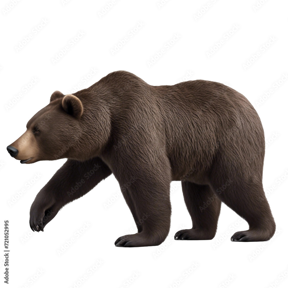 A large dark brown bear cartoon on a white backdrop created by AI. A large dark brown bear cartoon on a white backdrop created by AI.