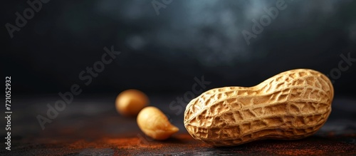 Mesmerizing Closeup of Peanut Shell on Dark Background - A Captivating Closeup of Peanut Shell on a Mysterious Dark Background photo