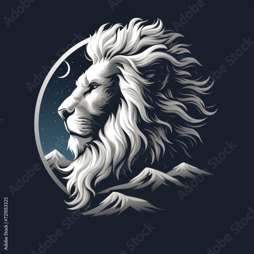 Majestic lion profile against a crescent moon and starry night sky.  © Toey Meaong