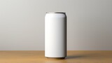Blank white soda can mockup on yellow table. 3d rendering Generative AI