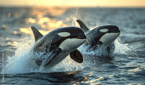 Two killer whales in the ocean. Generative AI