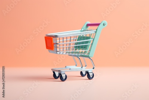 Empty Flying Shopping Cart on Solid Light Color Background AI Generated