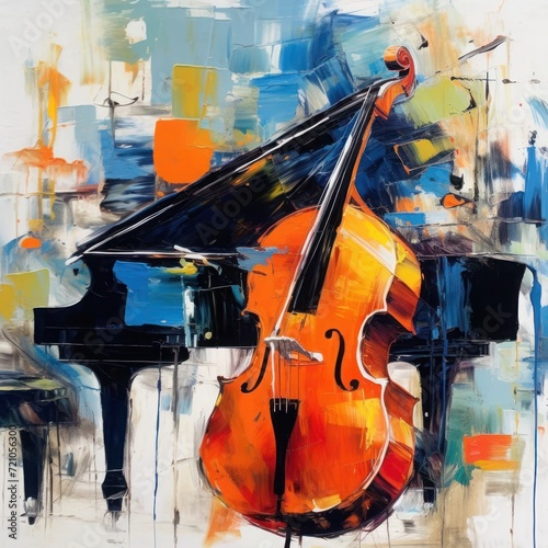 an abstract art illustrating the incorporation of musical instrument with creative usage of colors