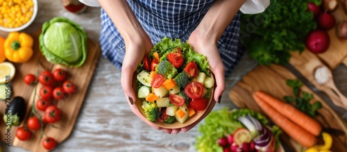 Female dietitian seeks online consultation for food nutrition. photo