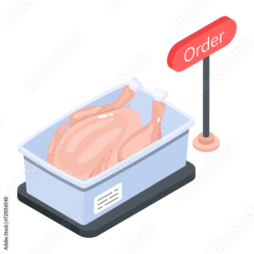 An isometric icon of poultry box 