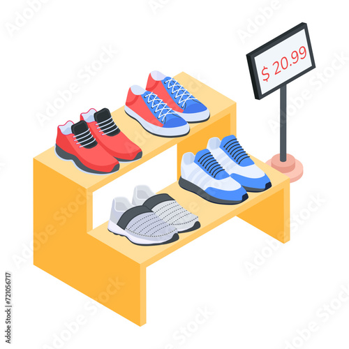 Ready to use isometric icon of a shoe rack 