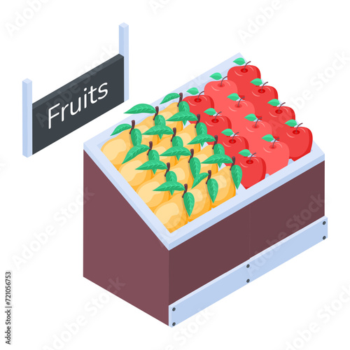 Trendy isometric icon of fresh fruits counter 