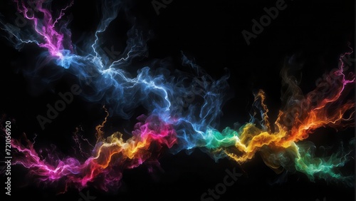 smoke multi-colored with lightning inside black background, 