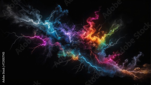 smoke multi-colored with lightning inside black background, 