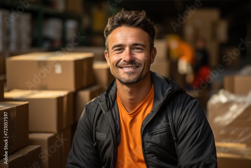 Busy Small Business Owner Surrounded by Boxes AI Generated