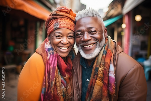 happy senior afro couple looking at camera photo
