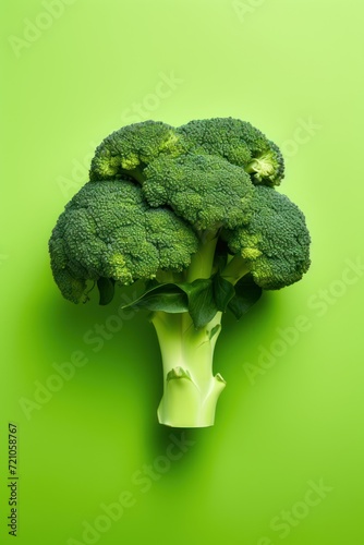 Fresh Broccoli on Green Background AI Generated