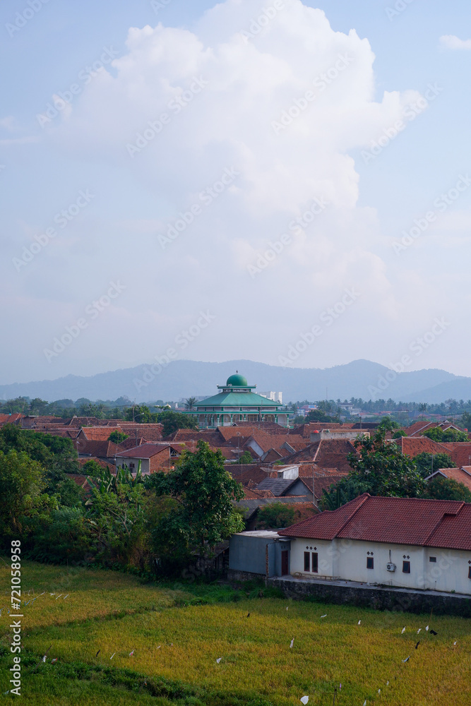Cilegon, Banten, Indonesia - August 28, 2021: View from above of the villages of Kebanjiran, Kubangsari, Ciwandan.