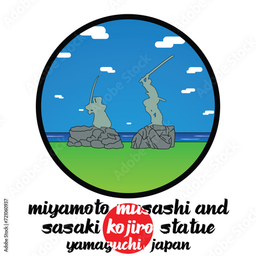 Cuadro en lienzo Circle Icon Miyamoto Musashi and sasaki Kojiro Statue