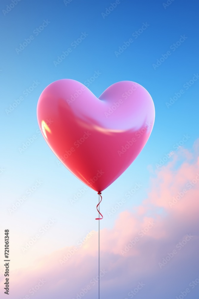 Valentine's Day Heart Balloon Floating Against Blue Sky