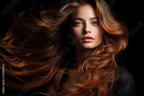 Majestic Flowing Hair: Portrait of Woman on Dark Background