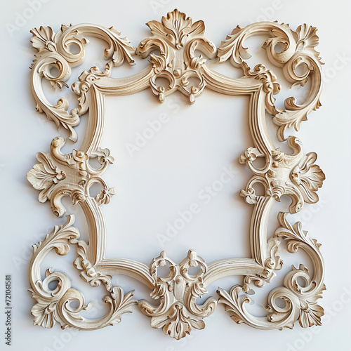 White plaster frame with uzovari on a white background
