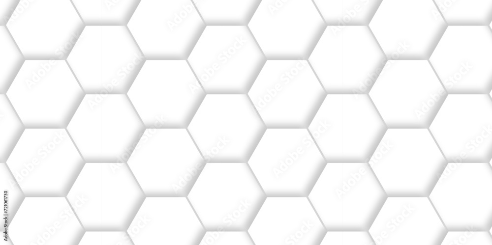 Naklejka premium Background with white and black lines 3d Hexagonal structure futuristic white texture and Embossed Hexagon , honeycomb white Background ,light and shadow ,Vector technology cell web tile backdrop.