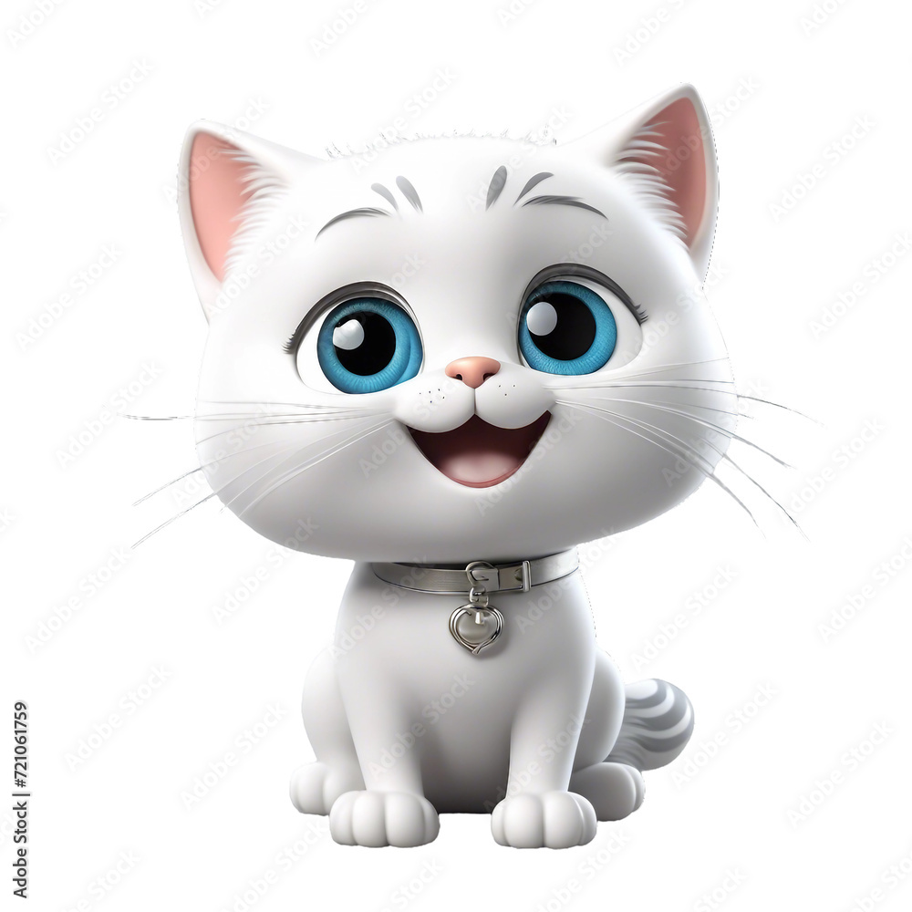 Fototapeta premium Cute tiny cat animation on a white backdrop created by AI.