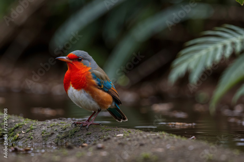 European Robin bird in the side of river © Johan Wahyudi