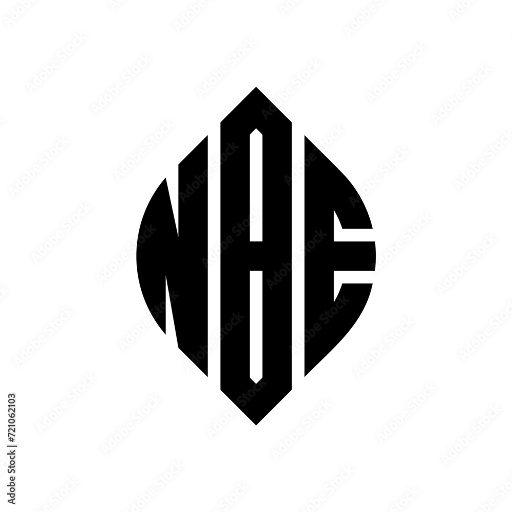 NBE circle letter logo design with circle and ellipse shape. NBE ellipse letters with typographic style. The three initials form a circle logo. NBE circle emblem abstract monogram letter mark vector.