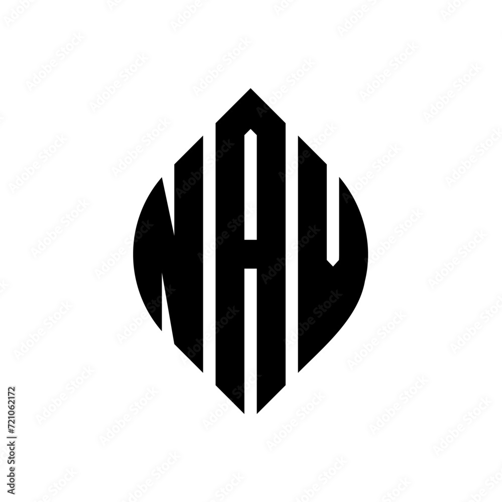 NAV circle letter logo design with circle and ellipse shape. NAV ellipse letters with typographic style. The three initials form a circle logo. NAV circle emblem abstract monogram letter mark vector. NAV circle letter logo design with circle and ellipse shape. NAV ellipse letters with typographic style. The three initials form a circle logo. NAV circle emblem abstract monogram letter mark vector.