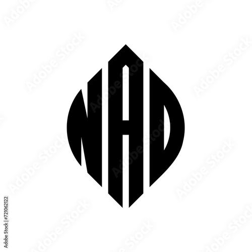 NAD circle letter logo design with circle and ellipse shape. NAD ellipse letters with typographic style. The three initials form a circle logo. NAD circle emblem abstract monogram letter mark vector.