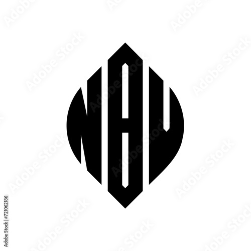 NBV circle letter logo design with circle and ellipse shape. NBV ellipse letters with typographic style. The three initials form a circle logo. NBV circle emblem abstract monogram letter mark vector.