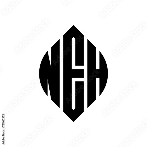 NEH circle letter logo design with circle and ellipse shape. NEH ellipse letters with typographic style. The three initials form a circle logo. NEH circle emblem abstract monogram letter mark vector. photo