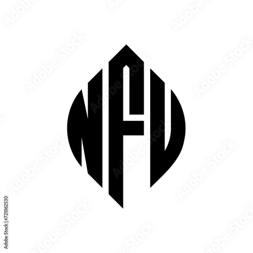 NFU circle letter logo design with circle and ellipse shape. NFU ellipse letters with typographic style. The three initials form a circle logo. NFU circle emblem abstract monogram letter mark vector. photo