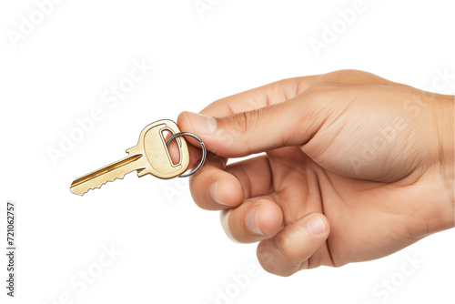 Hand holding the key to success in business and real estate, symbolizing opportunity, security, and the key to unlocking doors in the journey of buying and selling homes and properties © masud