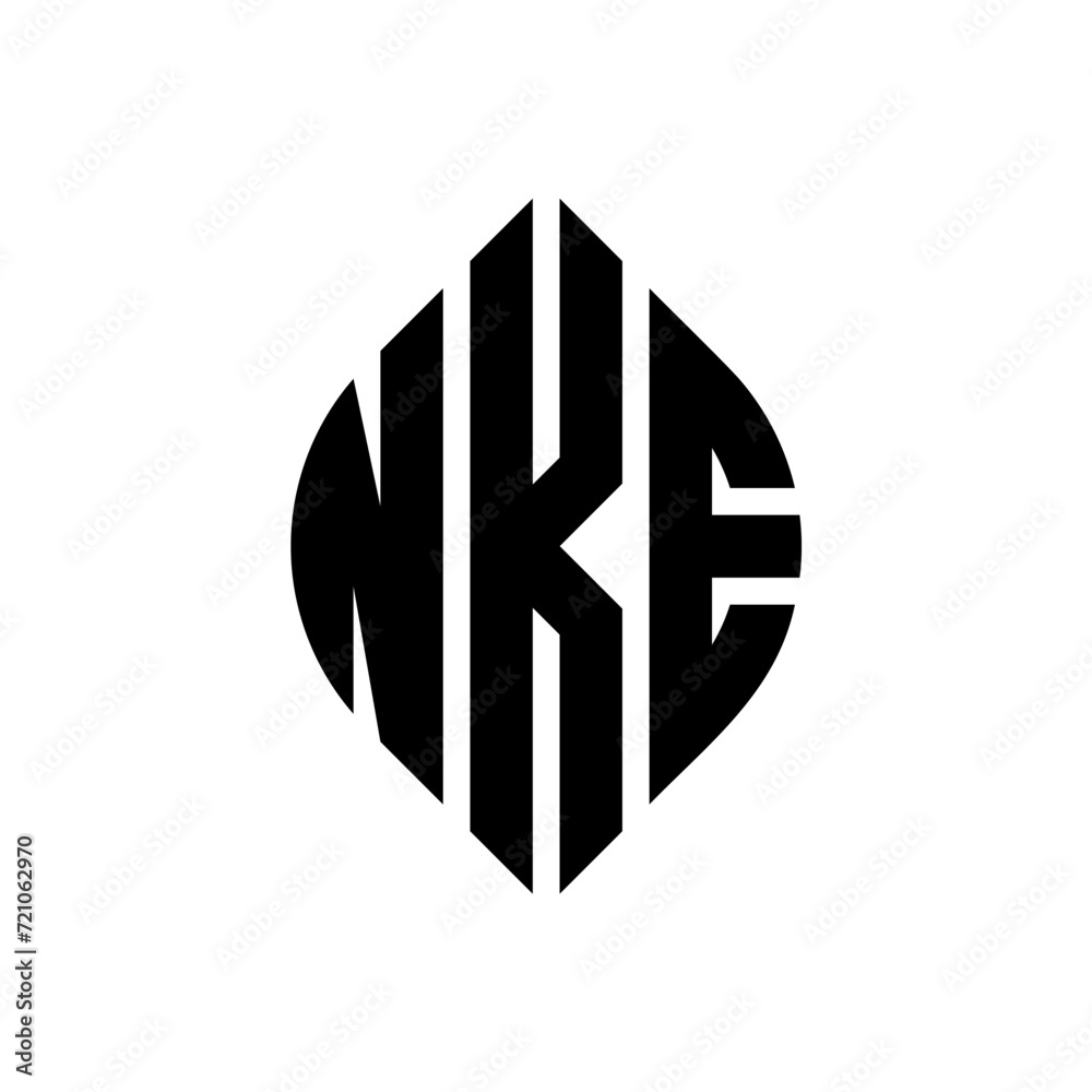 NKE circle letter logo design with circle and ellipse shape. NKE ellipse letters with typographic style. The three initials form a circle logo. NKE circle emblem abstract monogram letter mark vector. NKE circle letter logo design with circle and ellipse shape. NKE ellipse letters with typographic style. The three initials form a circle logo. NKE circle emblem abstract monogram letter mark vector.